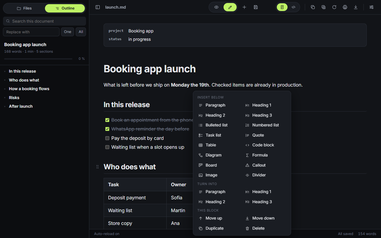 The block menu